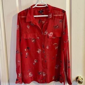 GAP Red Floral Sheer Blouse